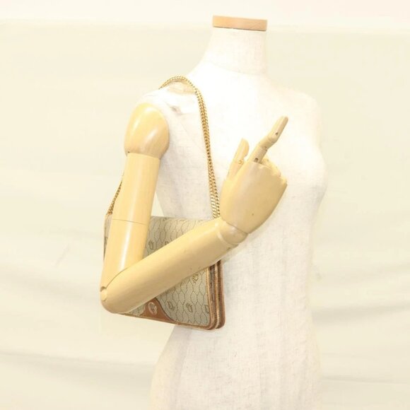 Christian Dior Honeycomb Canvas Chain Shoulder Bag PVC Beige Gold Auth ti3242 - Picture 3 of 16